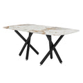 1 Table And 8 Chairs Set.A Rectangular Dining Table With A 0.39 Inch Imitation Marble Tabletop And Black Metal Legs.Paired With 8 Chairs With Pu Leather Seat Cushion And Black Metal Legs.F 1538,C 001 Black Glass Metal