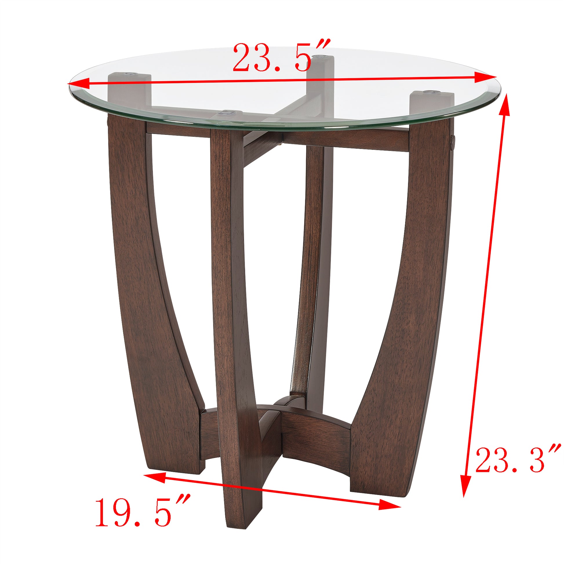 23.5 Inch Round Glass Coffee Table, Cherry Round Coffee Table Center Table With Glass Top, Small Coffee Table For Living Rooms, Offices And Apartments Cherry Solid Wood Mdf