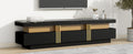 Luxury Tv Stand With High Gloss Faux Marble Top For Tvs Up To 78'', Rectangle Media Console With Golden Panel Design, Practical Entertainment Center With 3 Drawers For Living Room, Black Black Gold 70 79 Inches 70 79 Inches Mdf