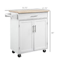 Homcom Kitchen Island Cart Rolling Trolley Cart With Drawer, Storage Cabinet & Towel Rack, White White Rubber Wood