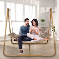 Hammock Swing Chair With Stand For Indoor,Outdoor, Anti Rust Wood Colored Frame 570 Lbs Capacity With Cushion Oversized Double Hammock Chair For Patio Balcony Bedroom Ban On Old W1132P155978 Gold Brown Rattan Metal