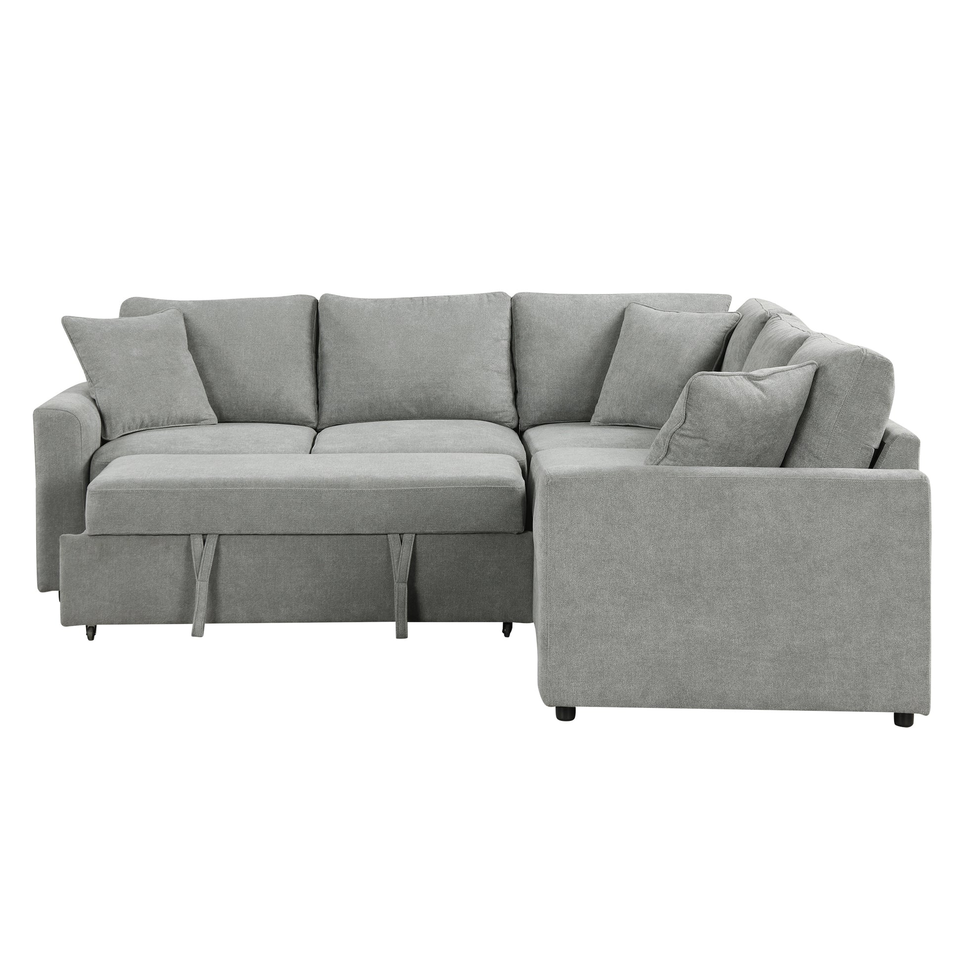 4 Seat L Shaped Modular Sofa With Thick Backrest And Seat Cushions, Suitable For Living Rooms, Offices Gray Wood Polyester 4 Seat