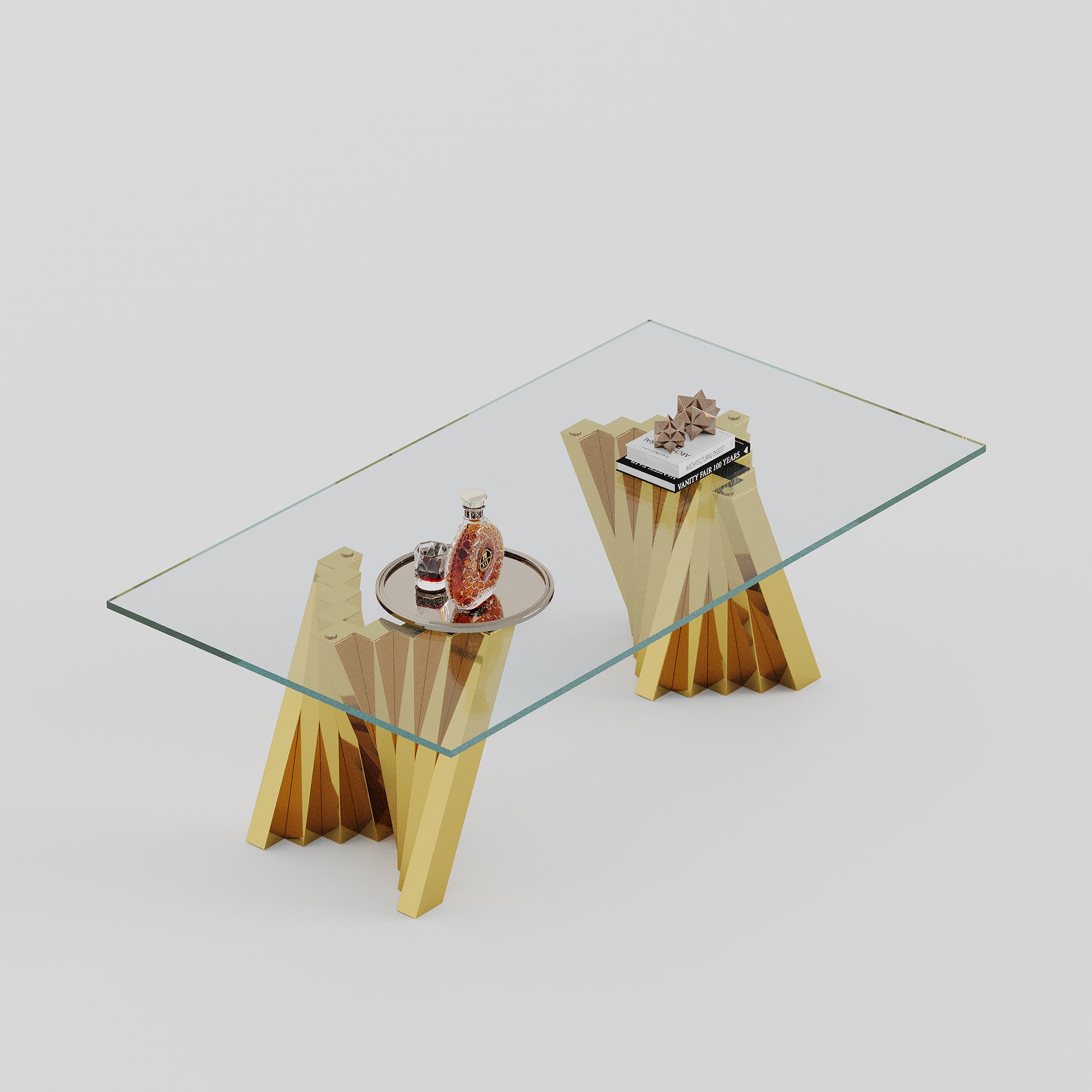 Tempered Glass Top Coffee Table With Gold Mirror Finish Stainless Steel Base Gold Tempered Glass