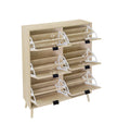 Rattan 6 Door Shoe Rack, Freestanding Modern Shoe Storage Cabinet, For Entryway Natural Particle Board