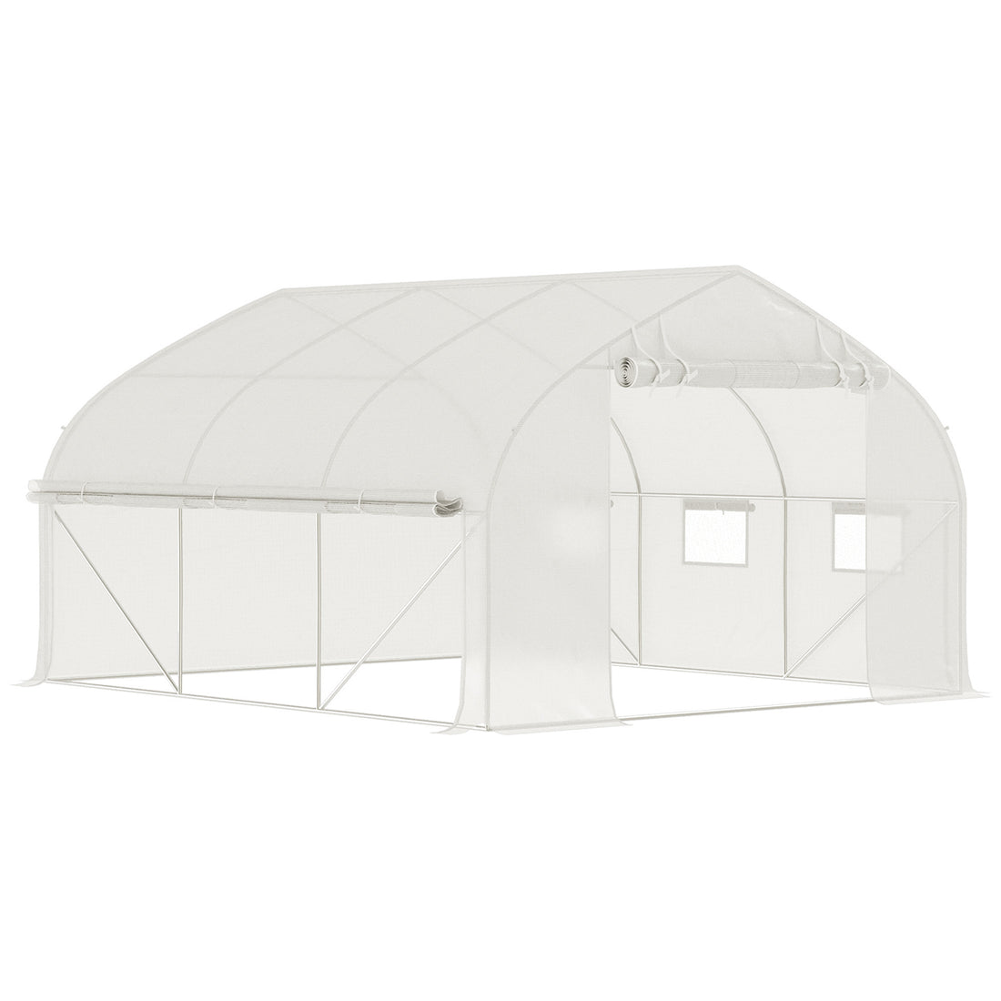 Outsunny 11.5' X 10' X 6.5' Walk In Tunnel Greenhouse, Green House With Zippered Mesh Door, 7 Mesh Windows & Roll Up Sidewalls, Upgraded Gardening Plant Hot House With Galvanized Steel Hoops, White White Steel