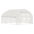 Outsunny 11.5' X 10' X 6.5' Walk In Tunnel Greenhouse, Green House With Zippered Mesh Door, 7 Mesh Windows & Roll Up Sidewalls, Upgraded Gardening Plant Hot House With Galvanized Steel Hoops, White White Steel