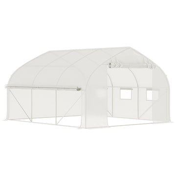 Outsunny 11.5' X 10' X 6.5' Walk In Tunnel Greenhouse, Green House With Zippered Mesh Door, 7 Mesh Windows & Roll Up Sidewalls, Upgraded Gardening Plant Hot House With Galvanized Steel Hoops, White White Steel