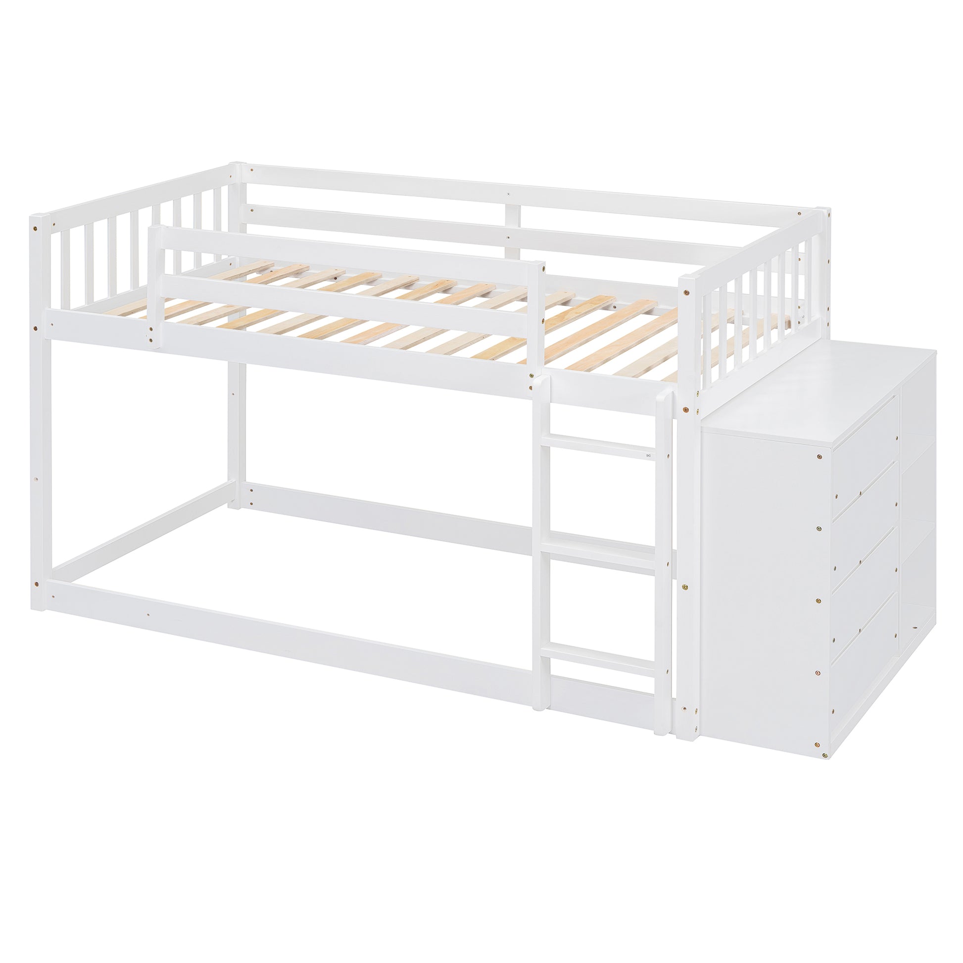 Twin Over Twin Bunk Bed With 4 Drawers And 3 Shelves White Twin White Solid Wood