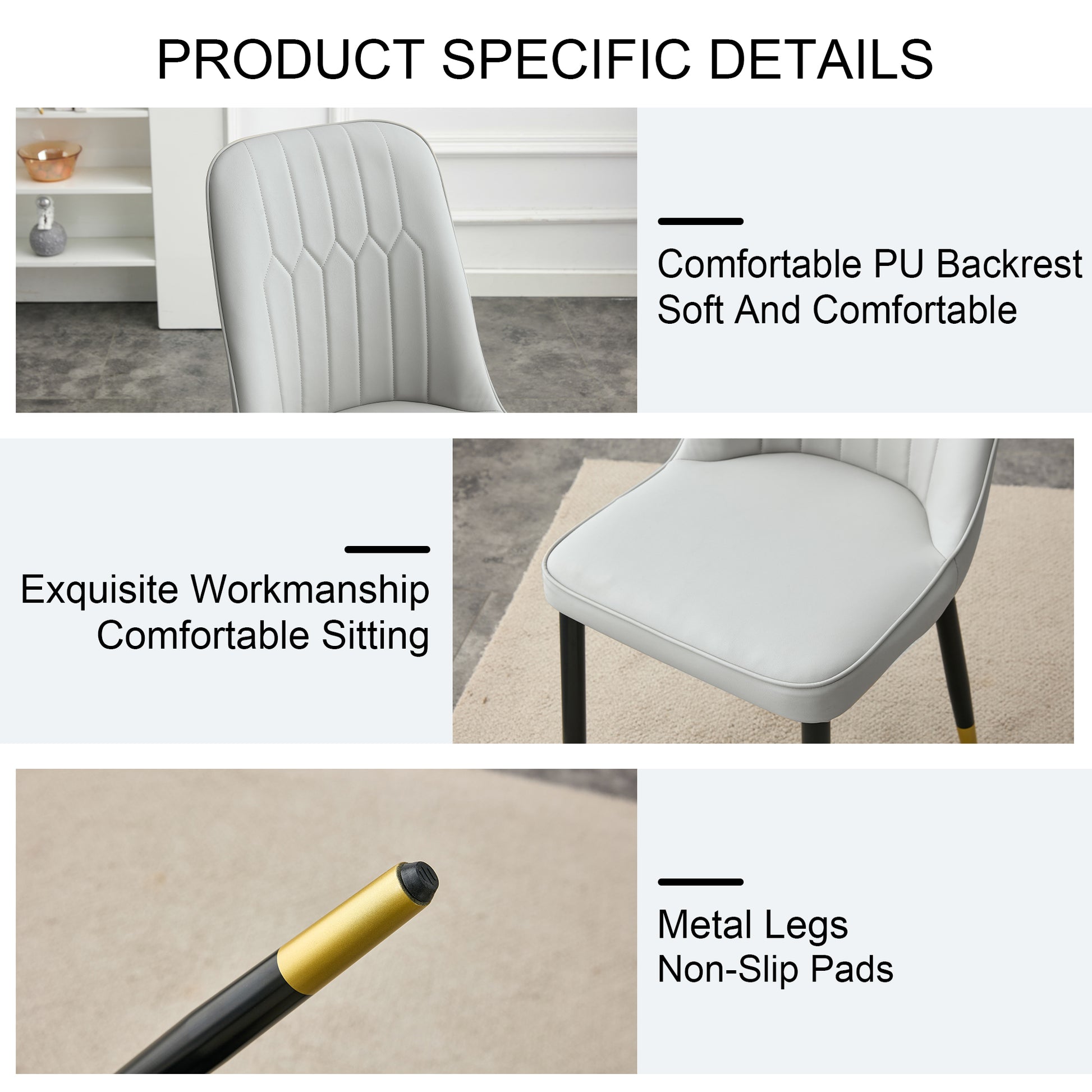 Large Modern Minimalist Rectangular Dining Table With 0.39 "Imitation Marble Black Desktop And Gold Metal Legs, Paired With 8 Chairs With Pu Cushions And Black Metal Legs.F 1538 C 007 Black Gold Glass Metal