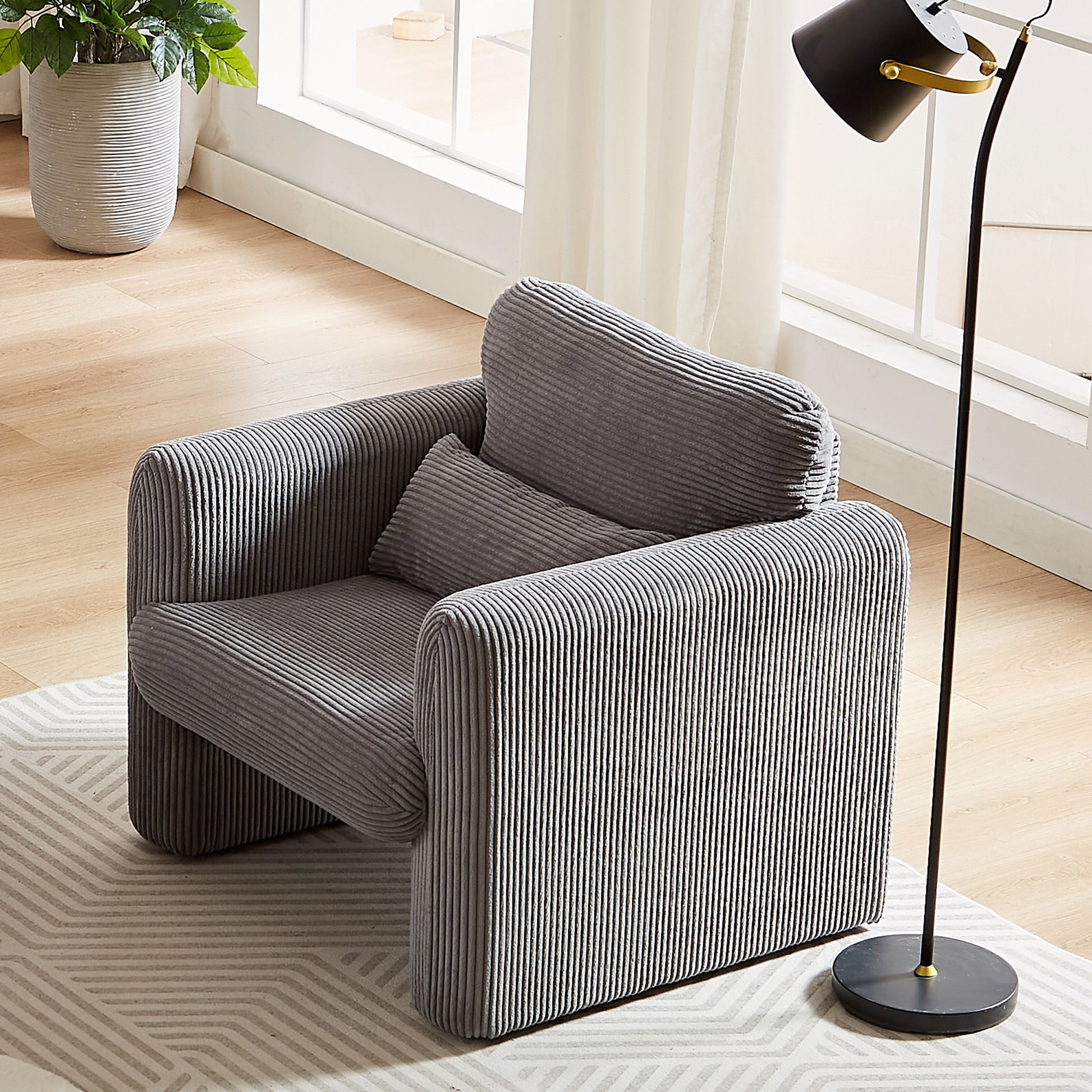 33"Corduroy Fabric Single Sofa, Modern Lounge Chairs Single Sofa With Support Pillowfor Apartment, Office, Living Room & Bedroom Grey Foam Corduroy 1 Seat