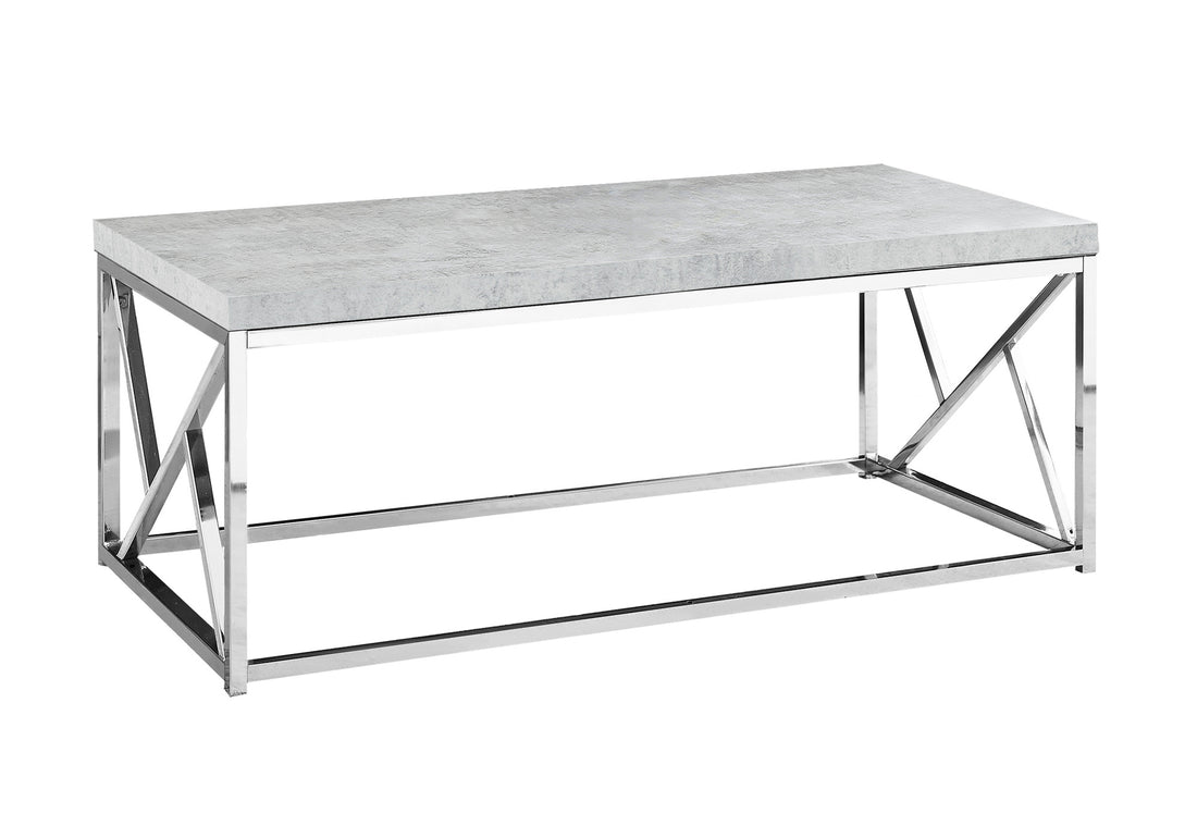 Coffee Table, Accent, Cocktail, Rectangular, Living Room, 48"L, Grey Laminate, Chrome Metal, Contemporary, Modern Grey Particle Board