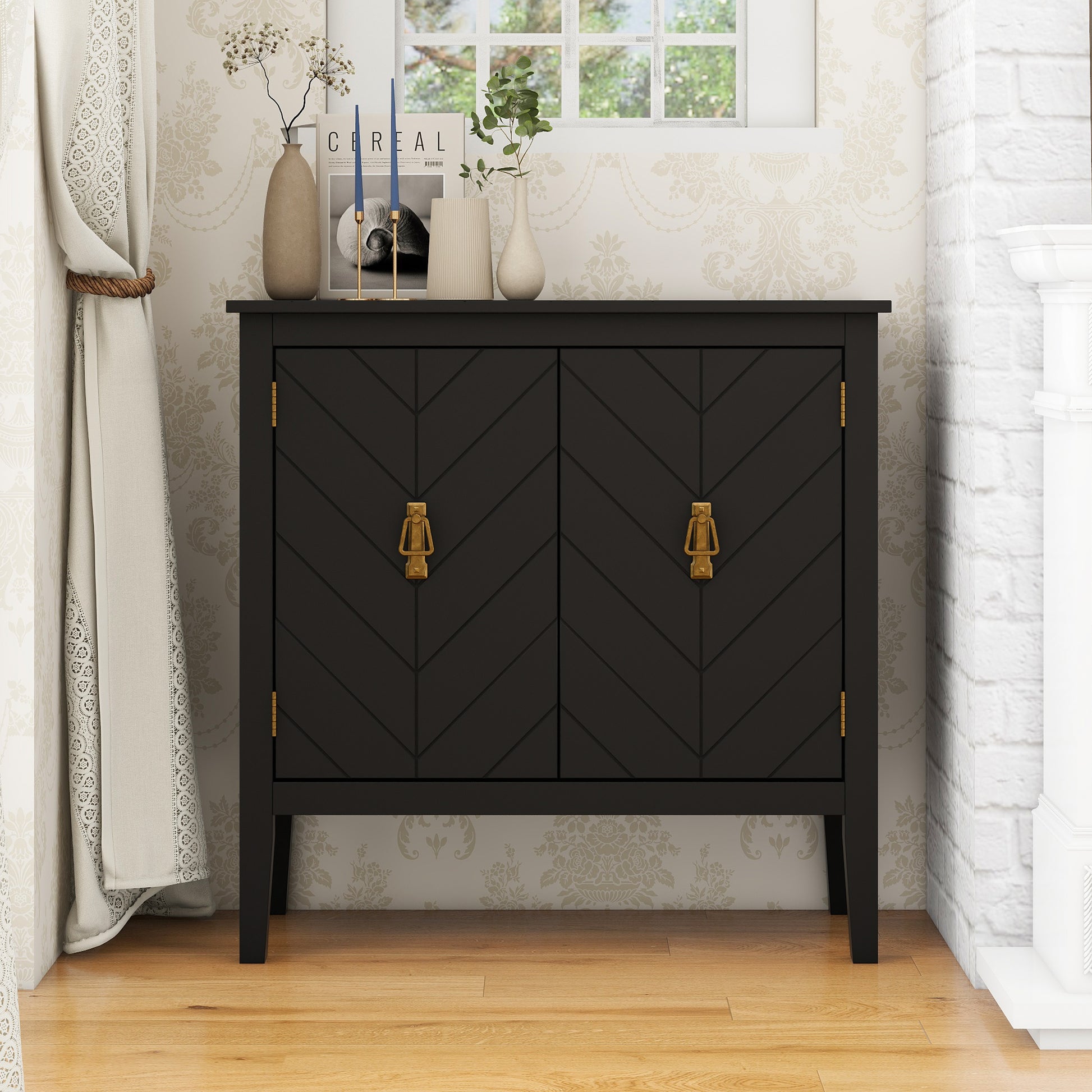 2 Door Wooden Cabinets, Black Wood Cabinet Vintage Style Sideboard For Living Room Dining Room Office Black Mdf