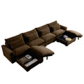 Big Deep Seat U Shaped Corduroy Sectional Couches For Living Room, 4 Seater Sofa Couch With 2 Storage Footstool And 4 Waist Pillows Corduroy, Brown Brown Corduroy 4 Seat