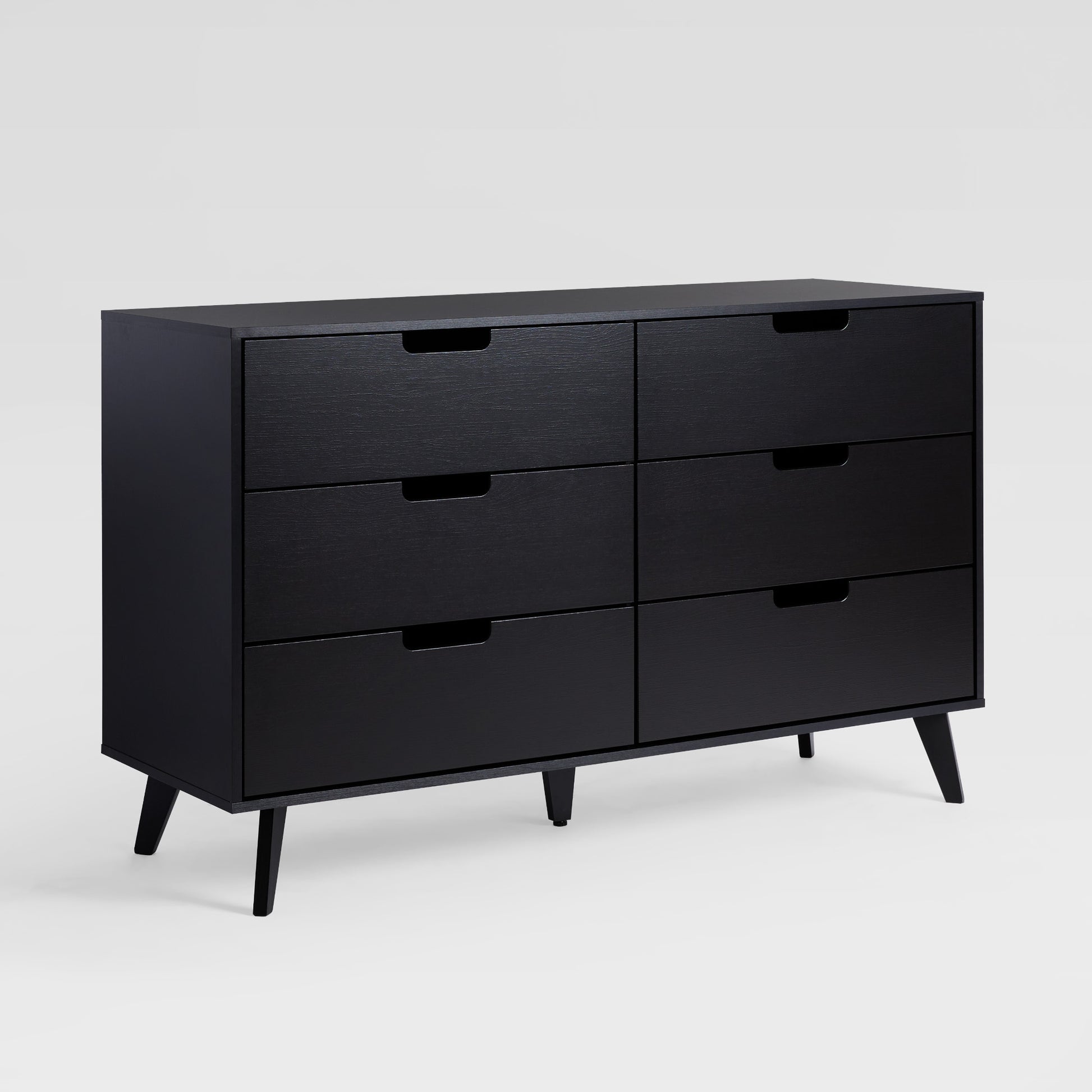 Mid Century Hans 6 Drawer Dresser With Cut Out Handles, Black Black Md Mid Century Hans 6 Drawer Dresser With Cut Out Handles, Black Black Md