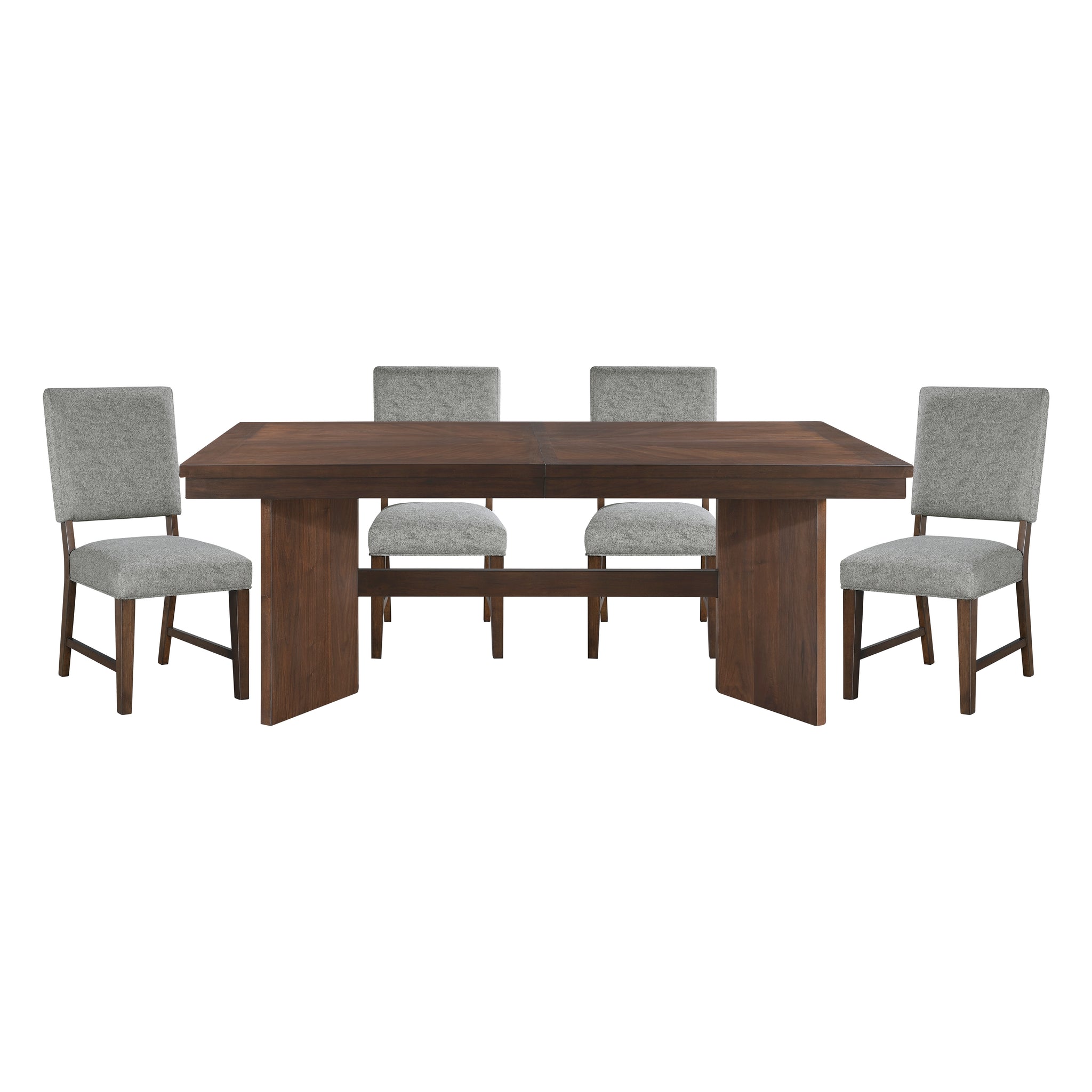 Walnut Finish Modern Dining Set 5Pc Table With Self Storing Extension Leaf And 4 Chairs Upholstered Wooden Furniture Wood Wood Walnut Seats 4 Wood Dining Room Self Storing Leaf Extendable Trestle