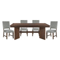 Walnut Finish Modern Dining Set 5Pc Table With Self Storing Extension Leaf And 4 Chairs Upholstered Wooden Furniture Wood Wood Walnut Seats 4 Wood Dining Room Self Storing Leaf Extendable Trestle