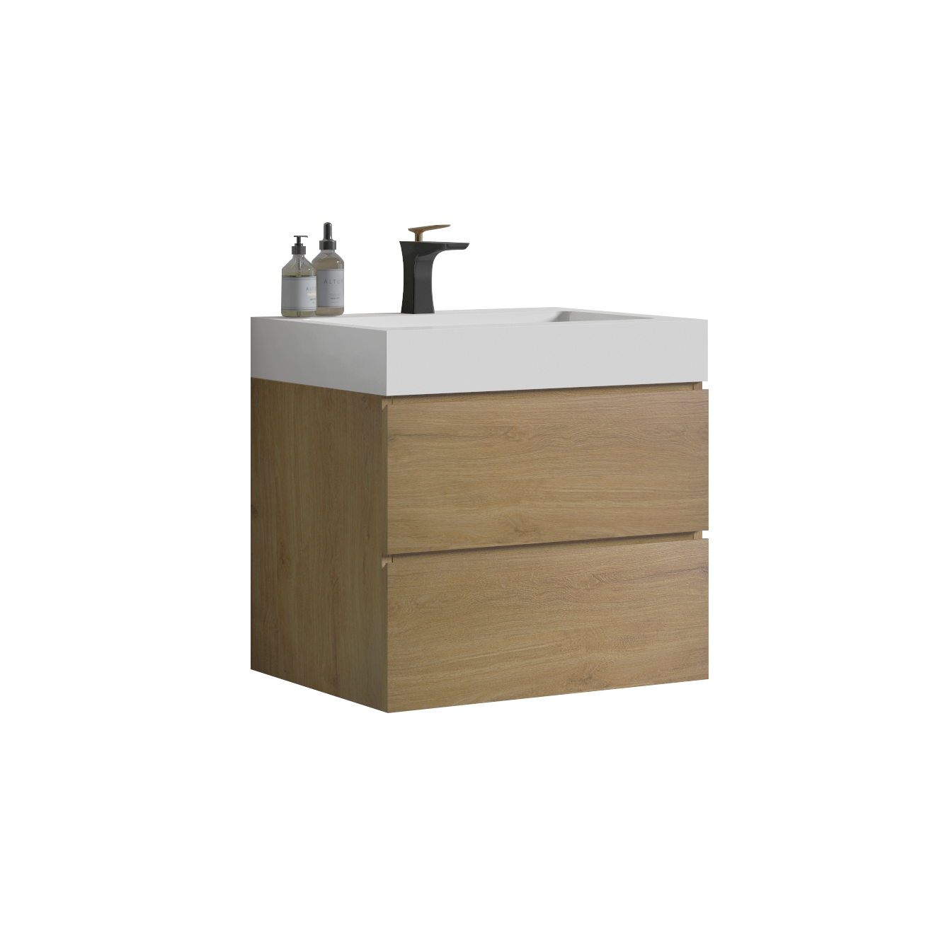 U040 Alice24 106 Alice 24" Natural Oak Bathroom Vanity With Sink, Large Storage Wall Mounted Floating Bathroom Vanity For Modern Bathroom, Pre Assembled Oak Melamine