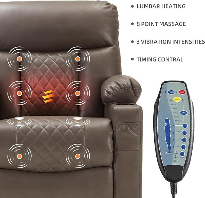 Lift Chairs Recliner For Elderly Heat And Massage Chair Recliner Electric Power Recliner With Cup Holder Extended Footrest Usb & Type C Ports Light Brown Wood Primary Living Space Heavy Duty Push Button Acacia Grey Velvet Power Push Button Soft Cushion