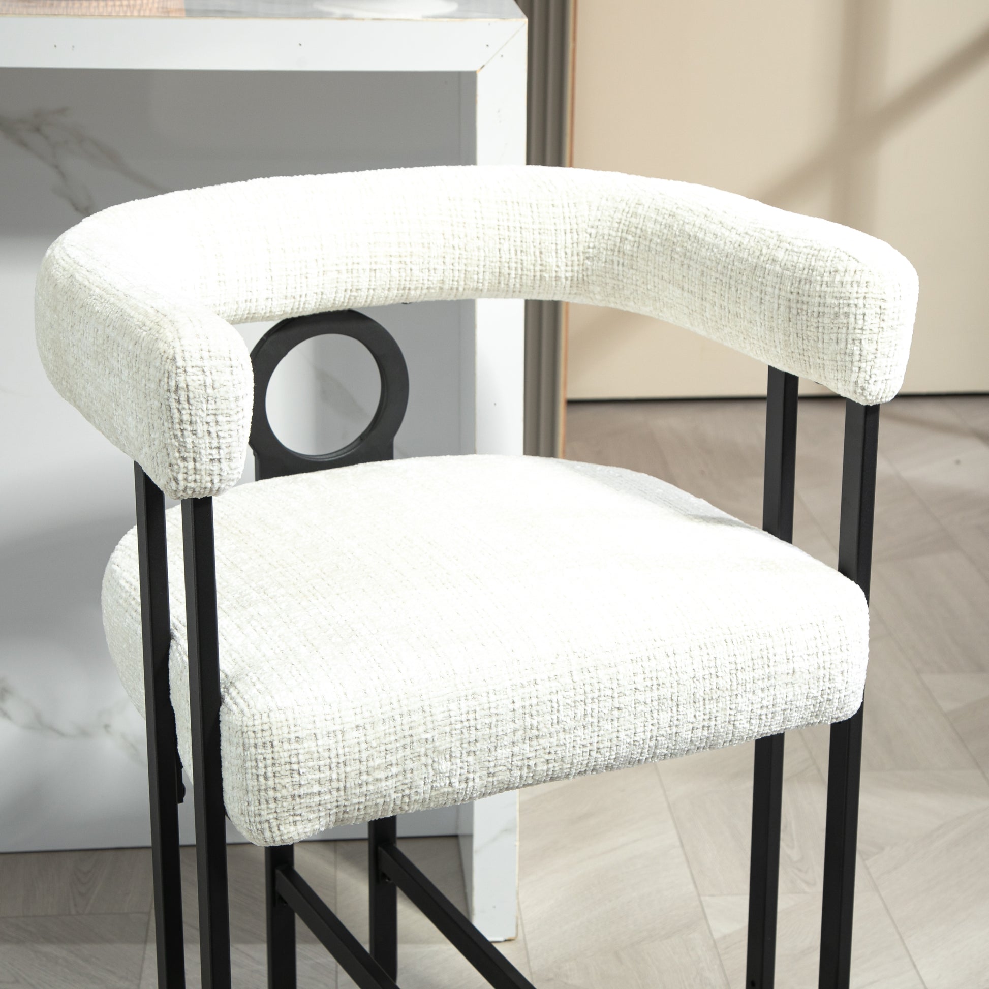 Coolmore Bar Stools Set Of 2, Modern Bar Stool With Back, Black Metal Frames, Upholstered Bar Stools For Kitchen Island, Pub, Club Beige Chenille Beige Dining Room Foam Chenille