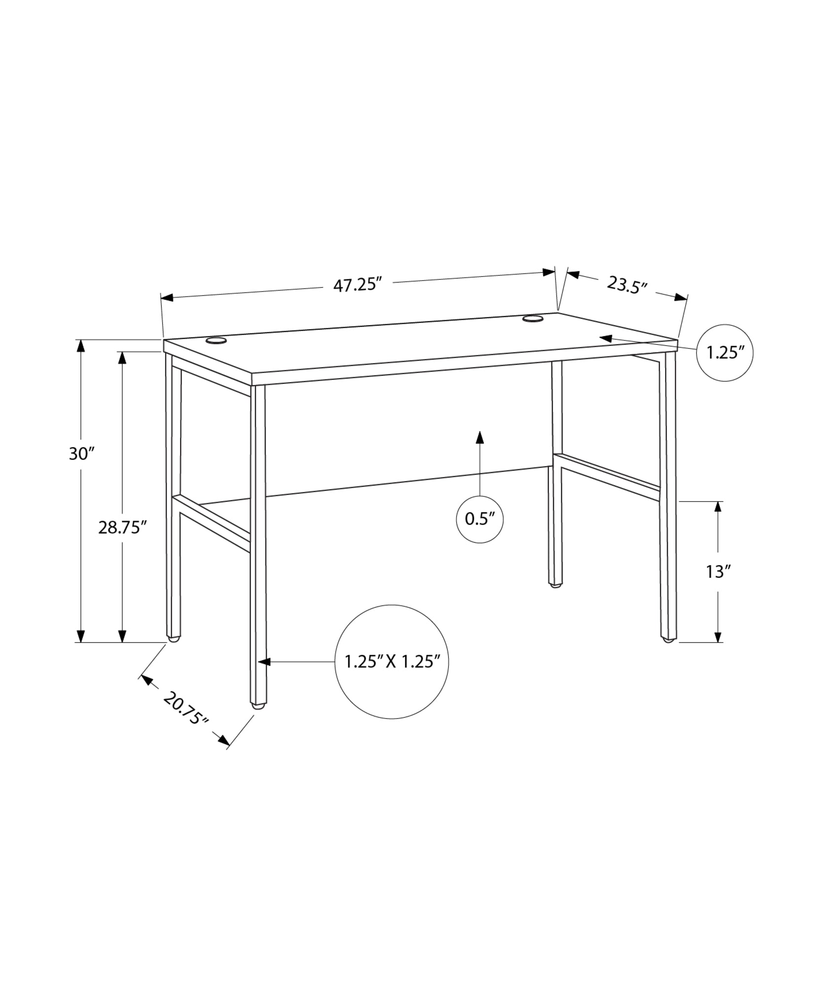 Computer Desk, 48"L, Work, Home Office, Commercial Grade, White Laminate, Silver Metal, Contemporary, Modern White Particle Board