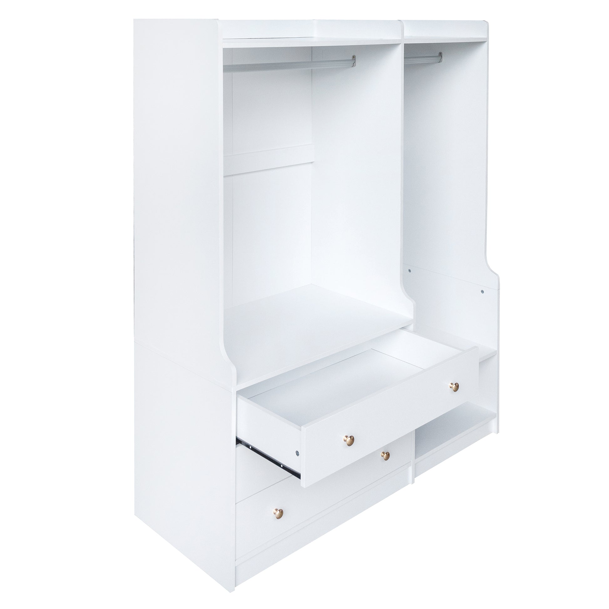 Open Wooden Wardrobe Storage For Bedroom, White White Particle Board