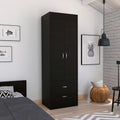 Lisboa Armoire, Rod, Double Door, Two Drawers, Metal Handles Black Particle Board Engineered Wood