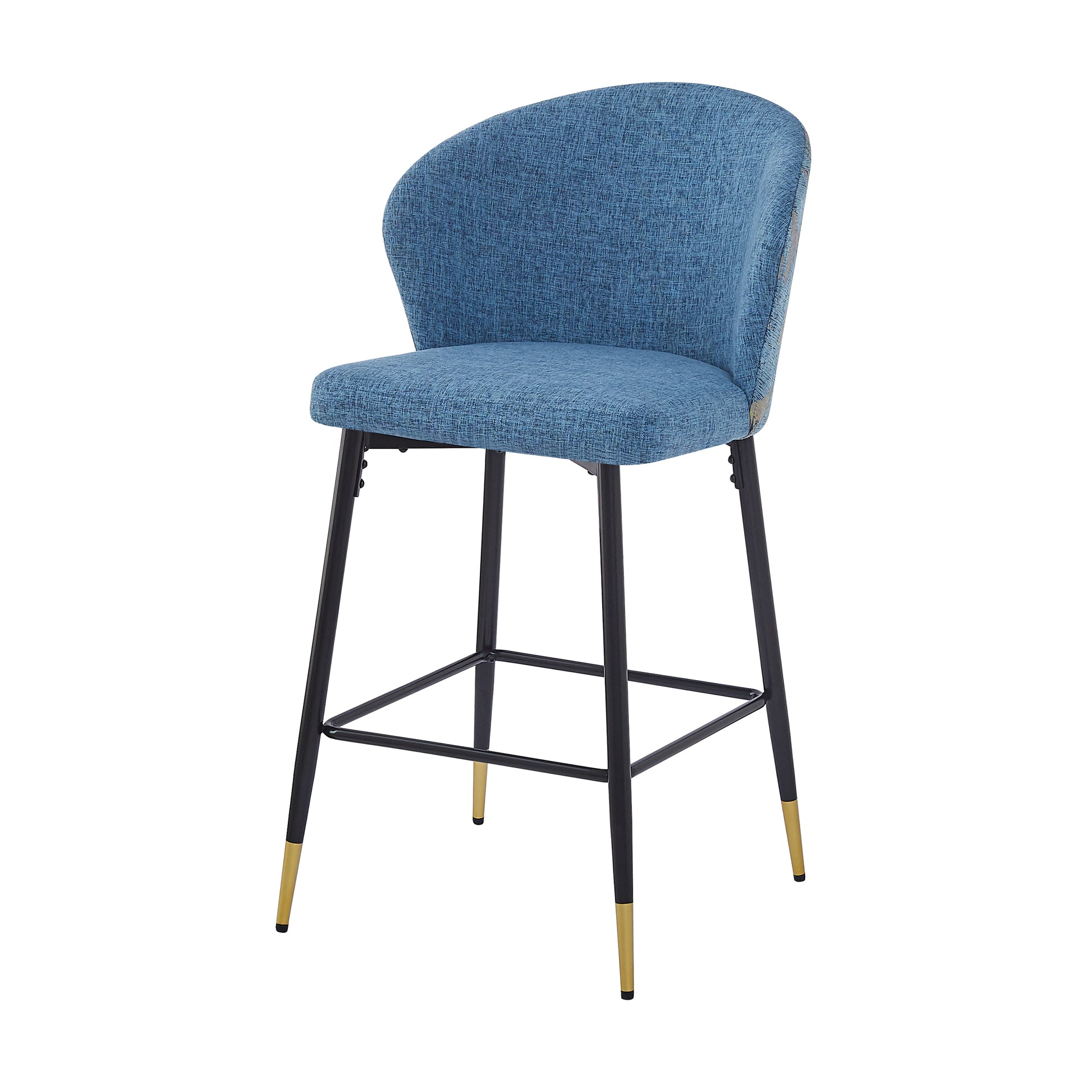 Counter Height Bar Stools Set Of 2, Jacquard Upholstered Bar Chairs, Metal Footrest And Frame For Kitchen,Dining Room,28"H Seat Heightblue Floral Blue Kitchen Powder Coated Foam Spot Clean Square