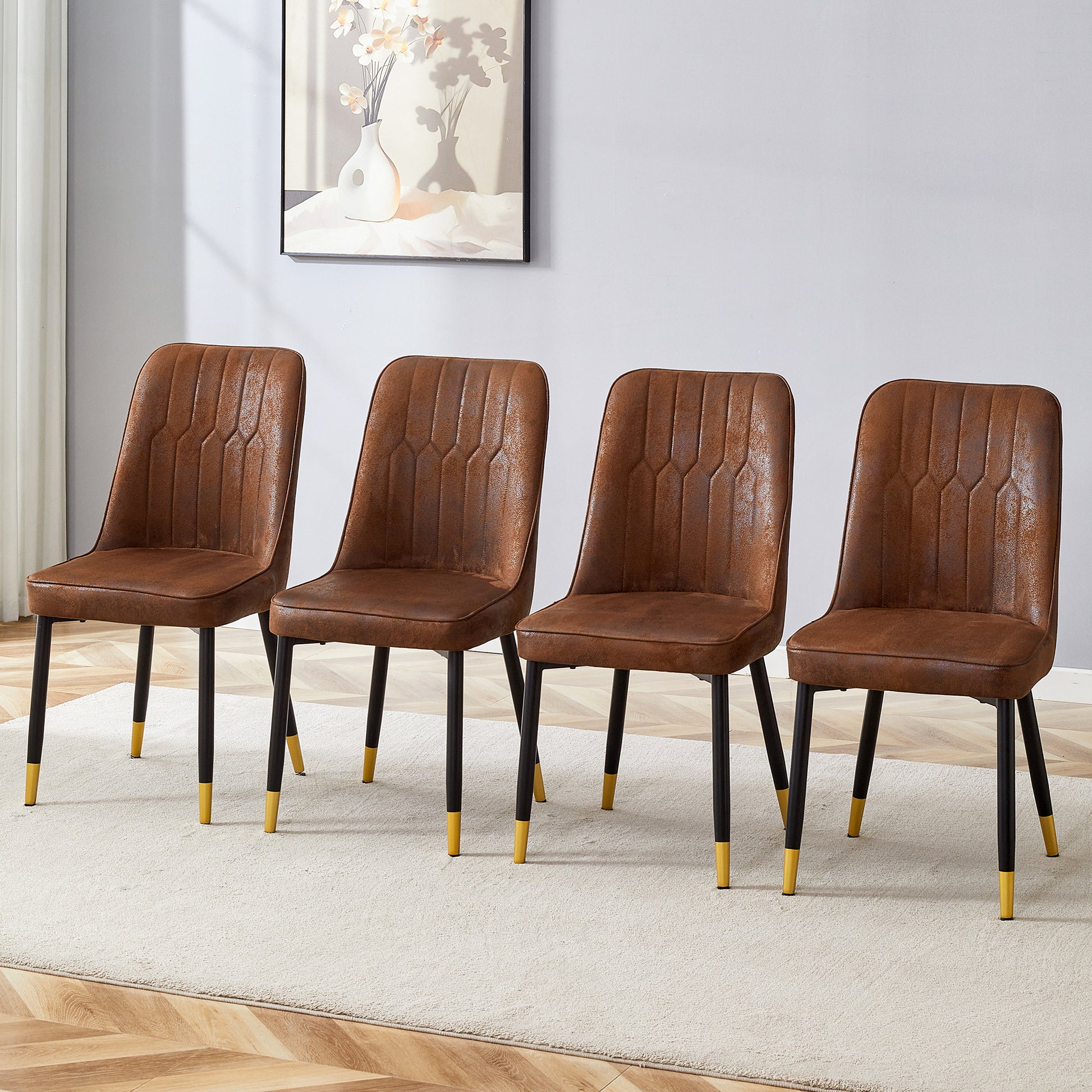 Brown Suede Like Velvet Dining Chair Set Four Pack Black Metal Legs,Dinning Chairs,Brown. Brown Black Dining Room Dining Chairs Metal