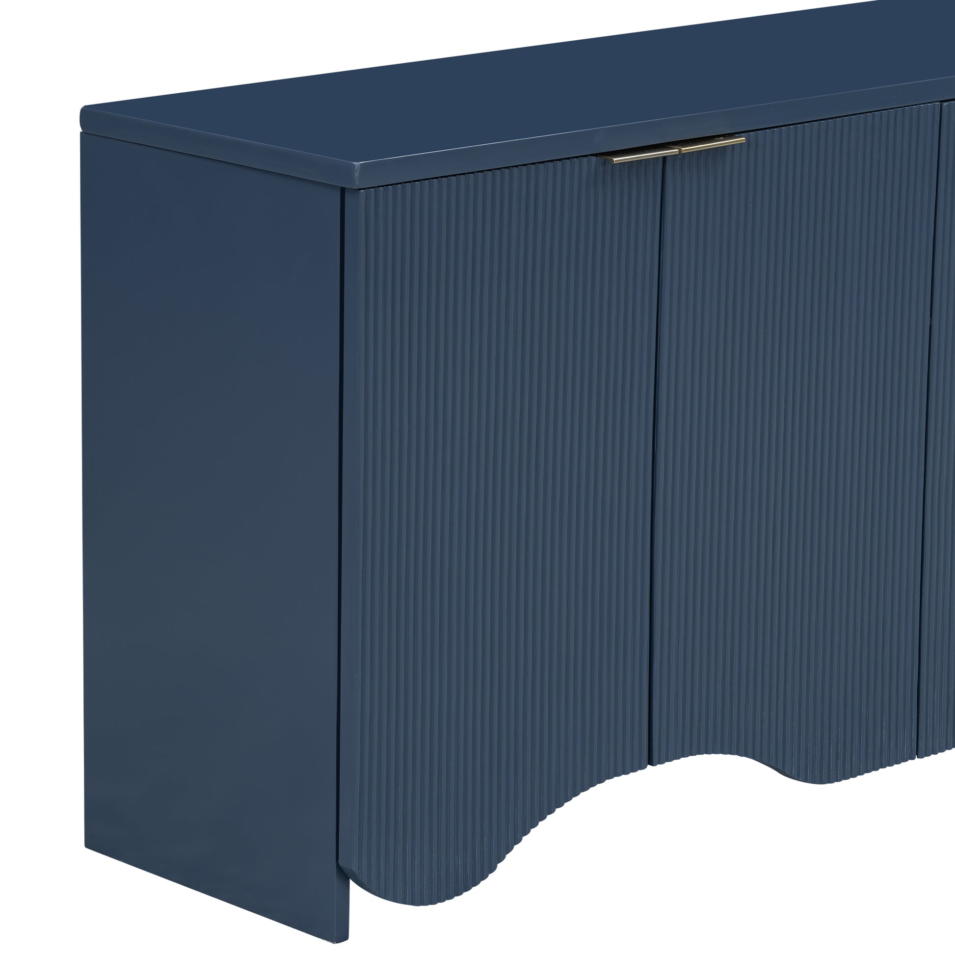 Vertical Stripes And Wavy Design Of A Four Door Cabinet Cabinet Suitable For Hallway, Entryway, Living Room 3 4 Spaces Navy Blue Artsy Mdf