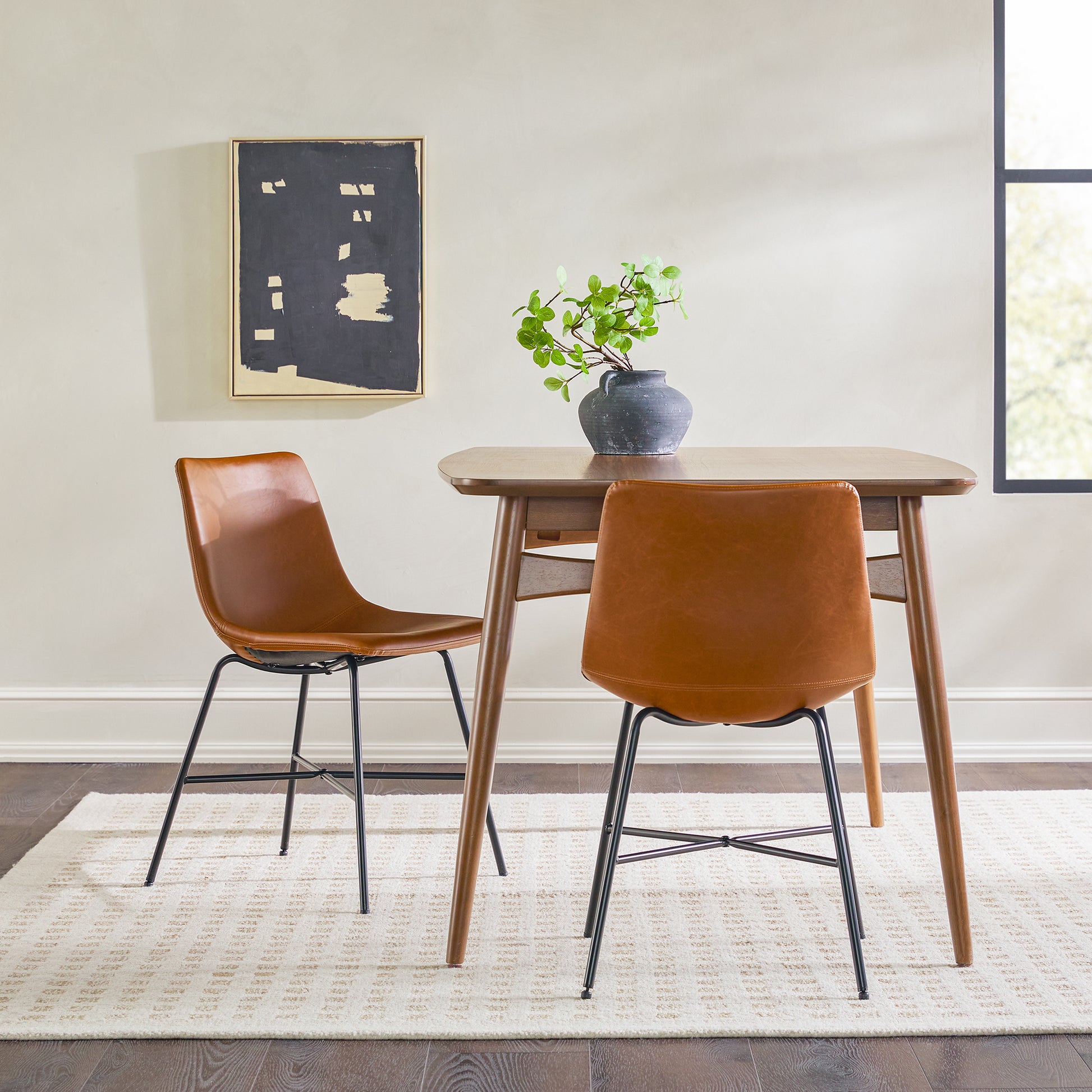 Modern Upholstered Dining Chair With Metal X Base, Set Of 2, Whiskey Brown Brown Foam Pu Leather