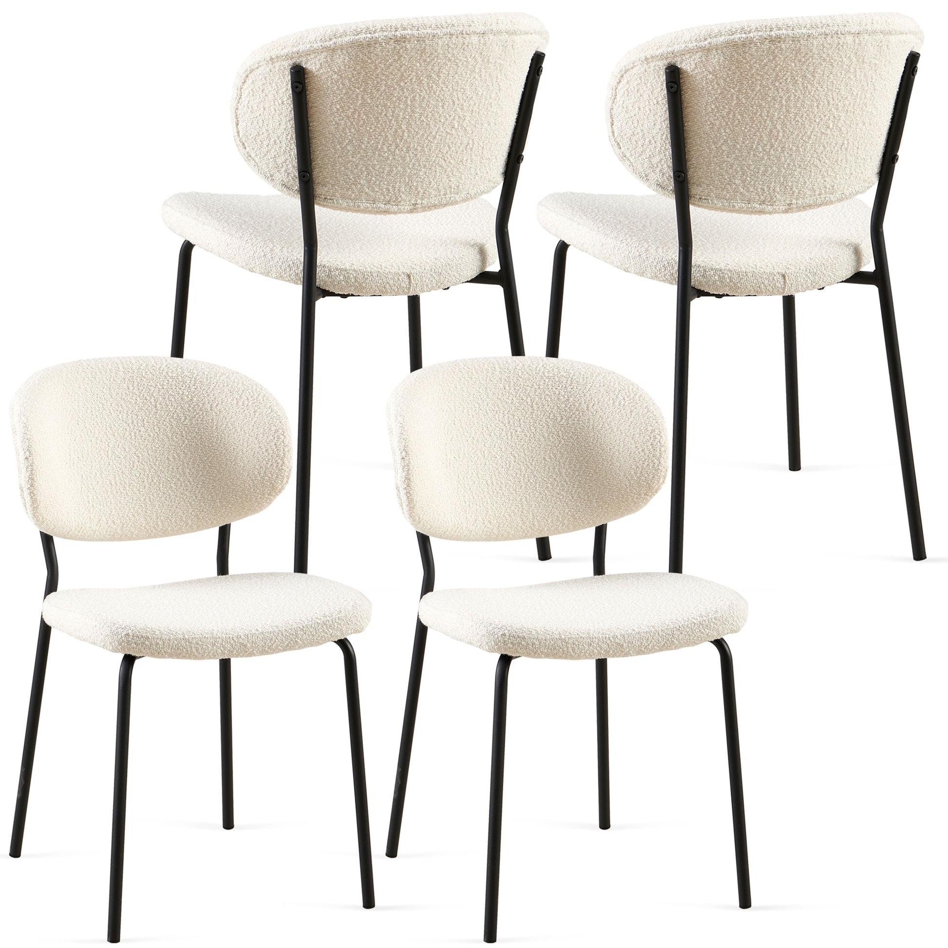 Beige Boucle Fabric Dining Chairs Set Of 4,Modern Dining Room Chairs With Black Metal Legs, Armless Kitchen Chair For Dining Room, Living Room Metal Plaid Beige Dining Room Powder Coated Foam Dry Clean Modern Dining Chairs Solid Back Foam Boucle