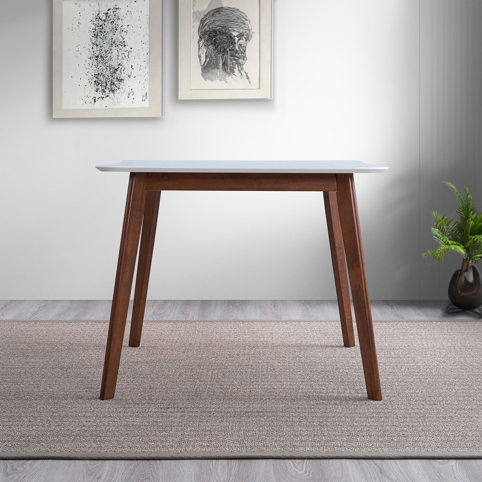 Benton Modern White Top Dining Table Brown,Walnut Brown,White Seats 4 White Dining Room Square Mdf,Solid Wood