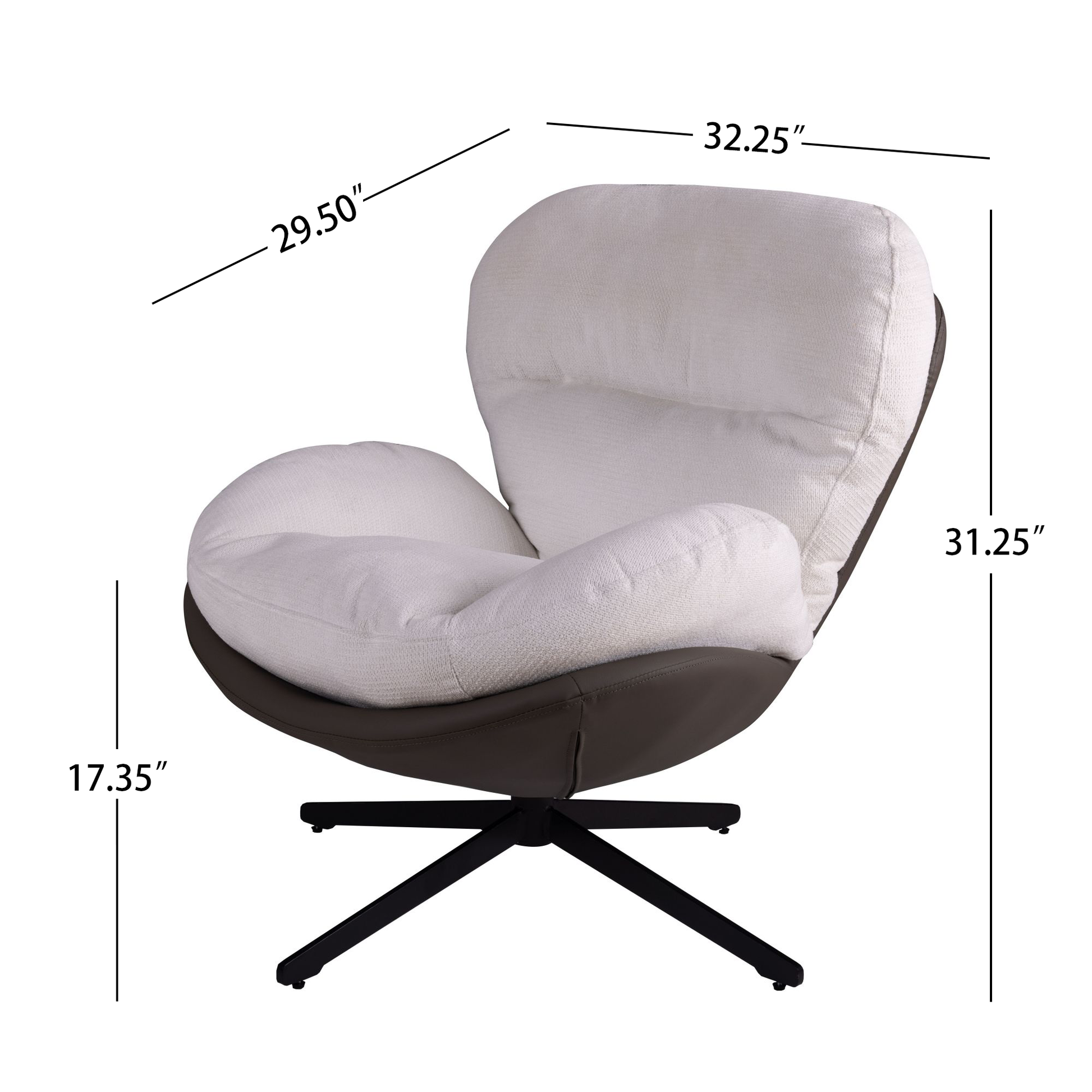 360 Swivel Accent Chair, Modern Chenille Lounge Chair With Faux Leather And Black Metal Base Frame, Comfortable Reading Chair For Small Spaces, Living Room, Bedroom, Reading Corner, Office White Brown White Brown Primary Living Space Art