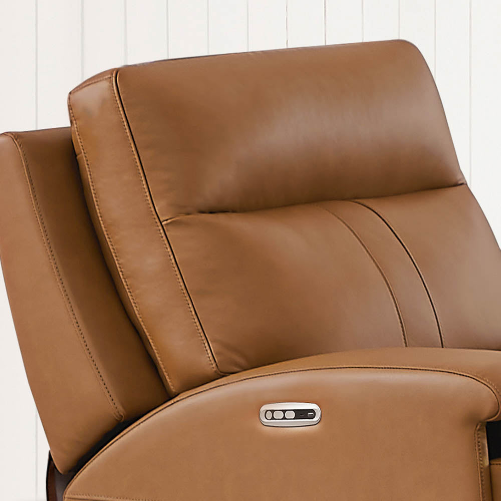 Venice Power Headrest Zero Gravity Recliner Brown Genuine Leather Wood Primary Living Space Tight Back Mid Century Modern Eucalyptus Memory Foam Leather