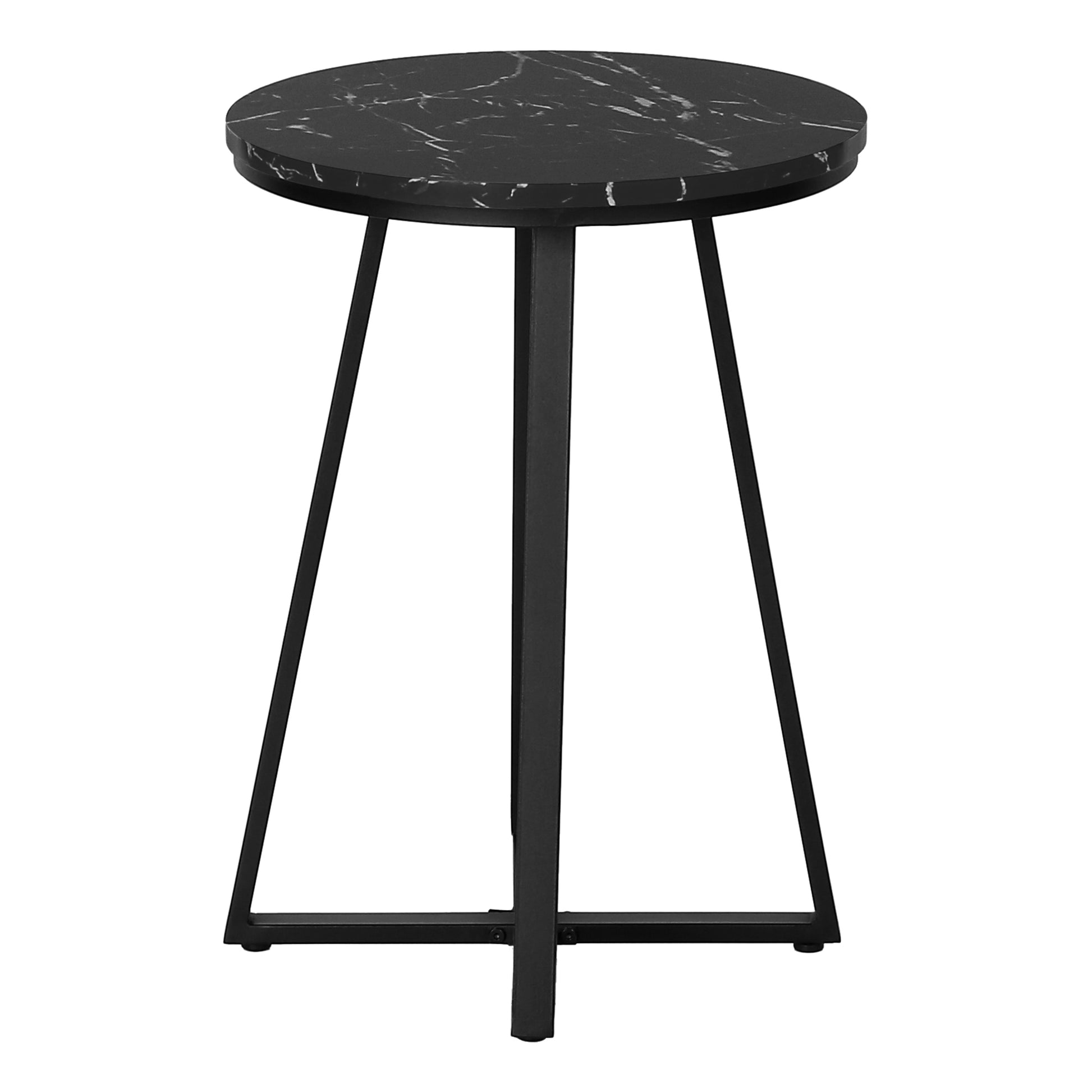 Accent Table, Side, Round, End, Nightstand, Lamp, Living Room, Bedroom, Black Marble Look Laminate, Black Metal, Contemporary, Modern Black Metal