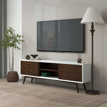 Caroline Walnut White Tv Stand Up To 72" Brown,White Brown 70 79 Inches 70 79 Inches Solid Wood