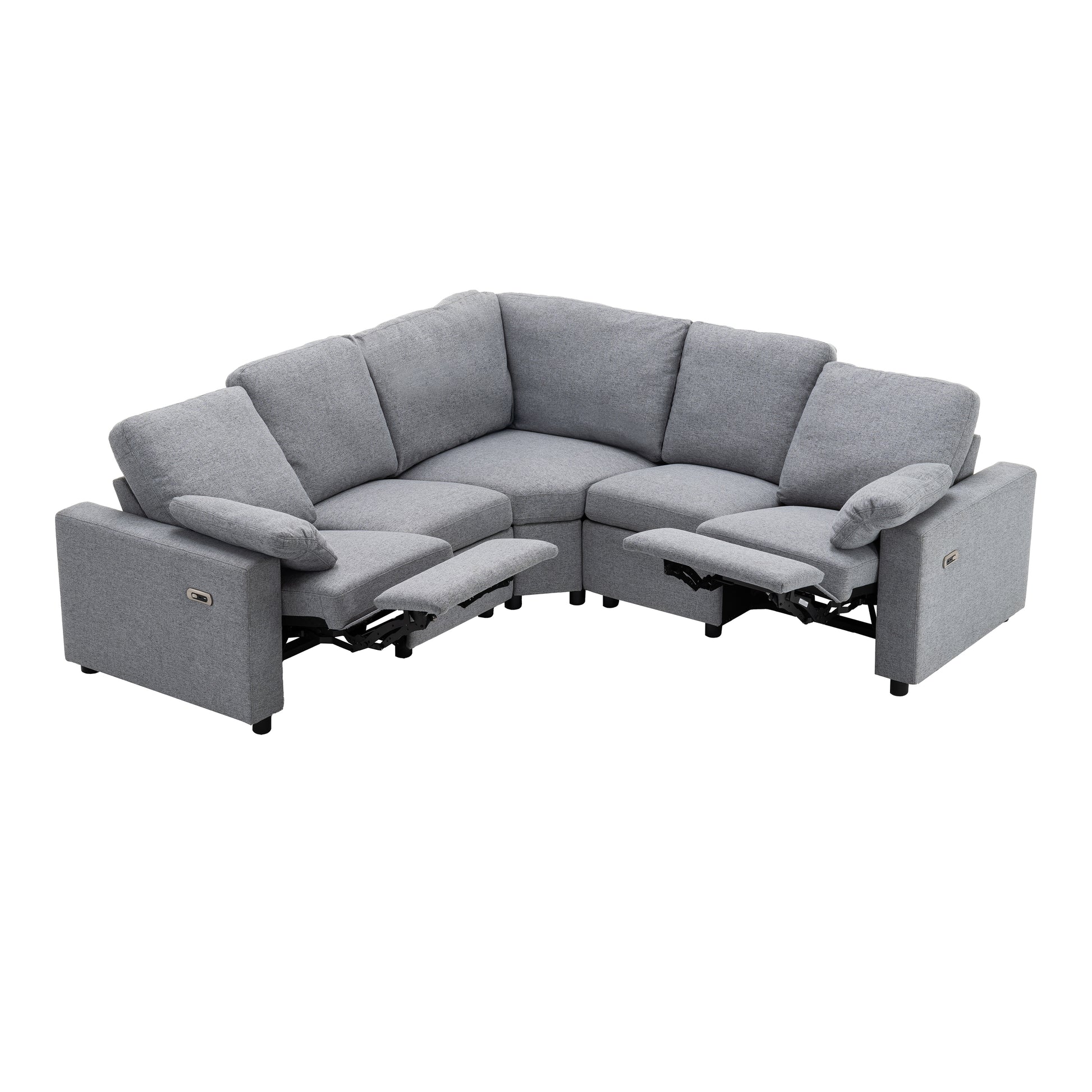 89" Power Recliner Sectional Sofa Home Theater Reclining Sofa With Two Usb Ports, Two Storage Drawers For Living Room, Gray Gray Foam Linen 5 Seat