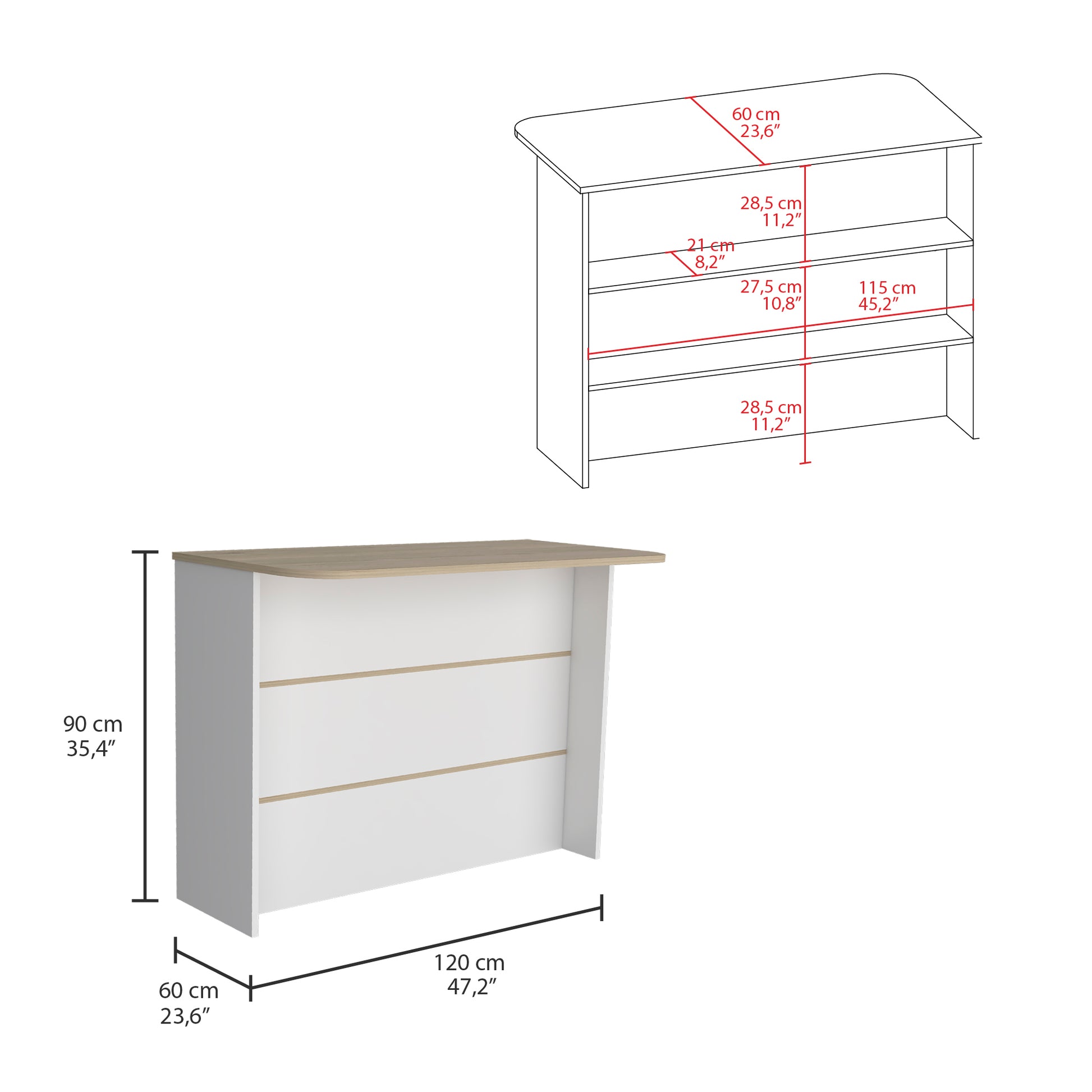 Fendi Kitchen Island With Large Workstation And 2 Tier Shelf Multi Kitchen Modern Rectangular Stationary Kitchen Islands Particle Board Medium 40 55In