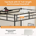Full Size Metal Loft Bed With L Shaped Desk, Led Lights, Charging Cradle, Led Loft Bed Frame, Full Size Bed With One Cabinet Wardrobe And 2 Fabric Drawers, Safety Rails And Ladder, Black Black