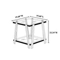 20 Inch Square End Table, Modern Stainless Steel End Table, Double Layer Clear Tempered Glass Coffee Table, Side Table With Storage, For Living Room Home Office, Silver Clear,Silver Modern Square