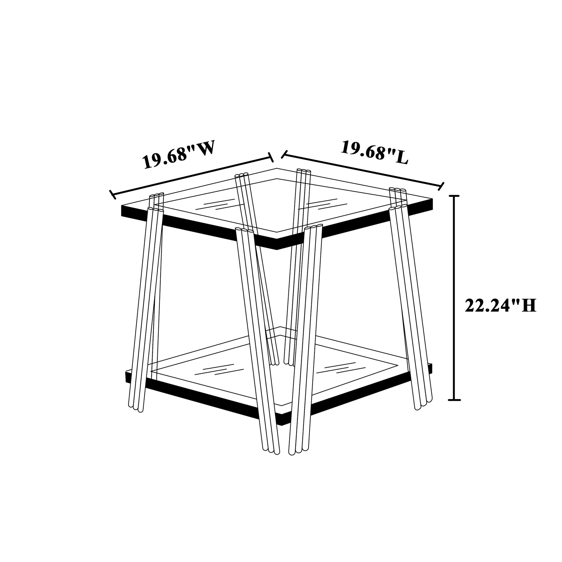 20 Inch Square End Table, Modern Stainless Steel End Table, Double Layer Clear Tempered Glass Coffee Table, Side Table With Storage, For Living Room Home Office, Silver Clear,Silver Modern Square