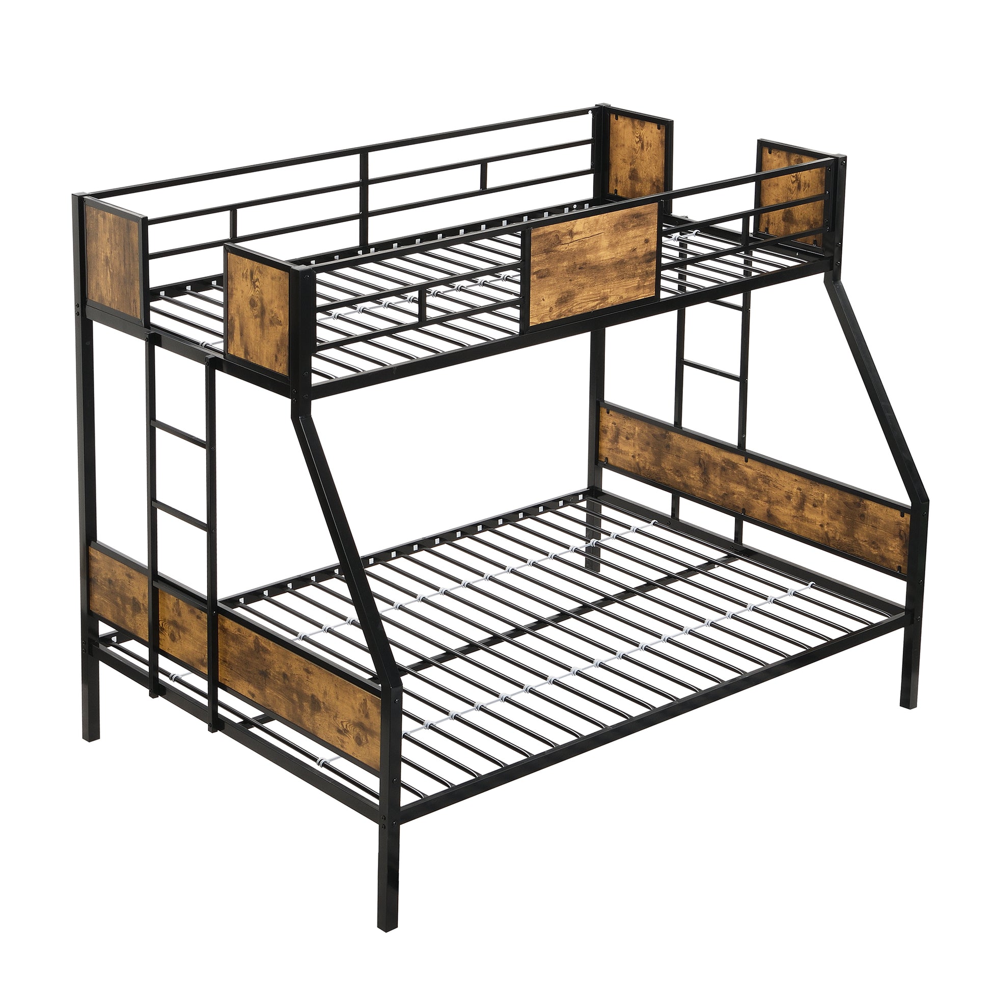 Twin Over Full Metal Bunk Bed With 2 Side Ladder And Full Length Guardrail, No Box Spring Needed, Large Under Bed Storage, Easy Assembleblack & Brown Full Black Brown Mdf Metal
