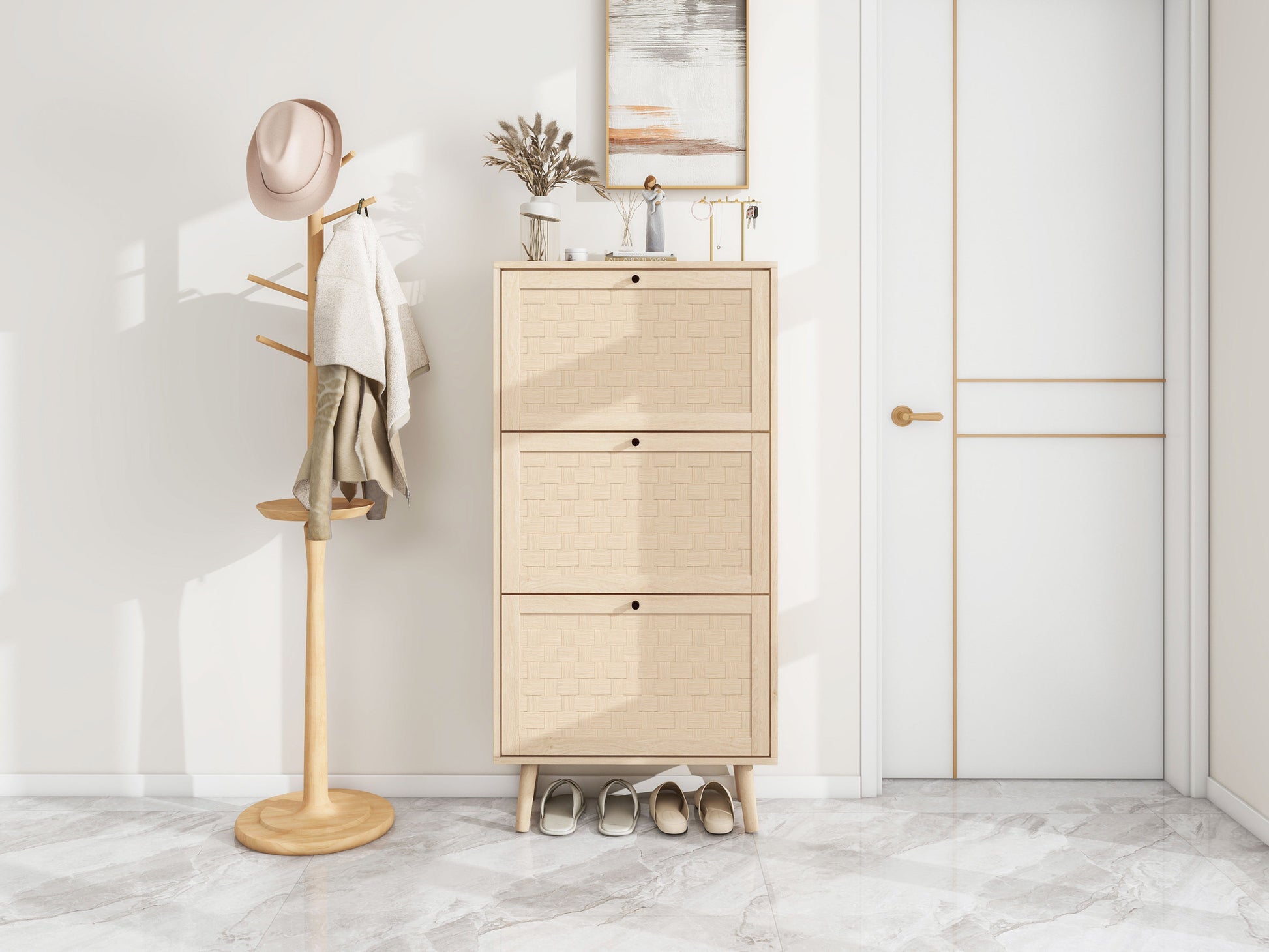 Door Shoe Rack, Freestanding Modern Shoe Storage Cabinet, For Entryw