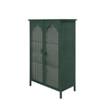 2 Doors Metal Storage Cabinet,Display Cabinet With Glass Doors,Metal Kitchen Sideboard Buffet Cabinet,Glass Storage Cabinet For Dining Room,Living Room,Bedroom Dark Green Modern Iron