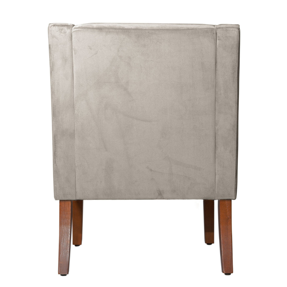 Velvet Fabric Upholstered Wooden Accent Chair With Swooping Armrests, Gray And Brown Light Gray Wood Fabric
