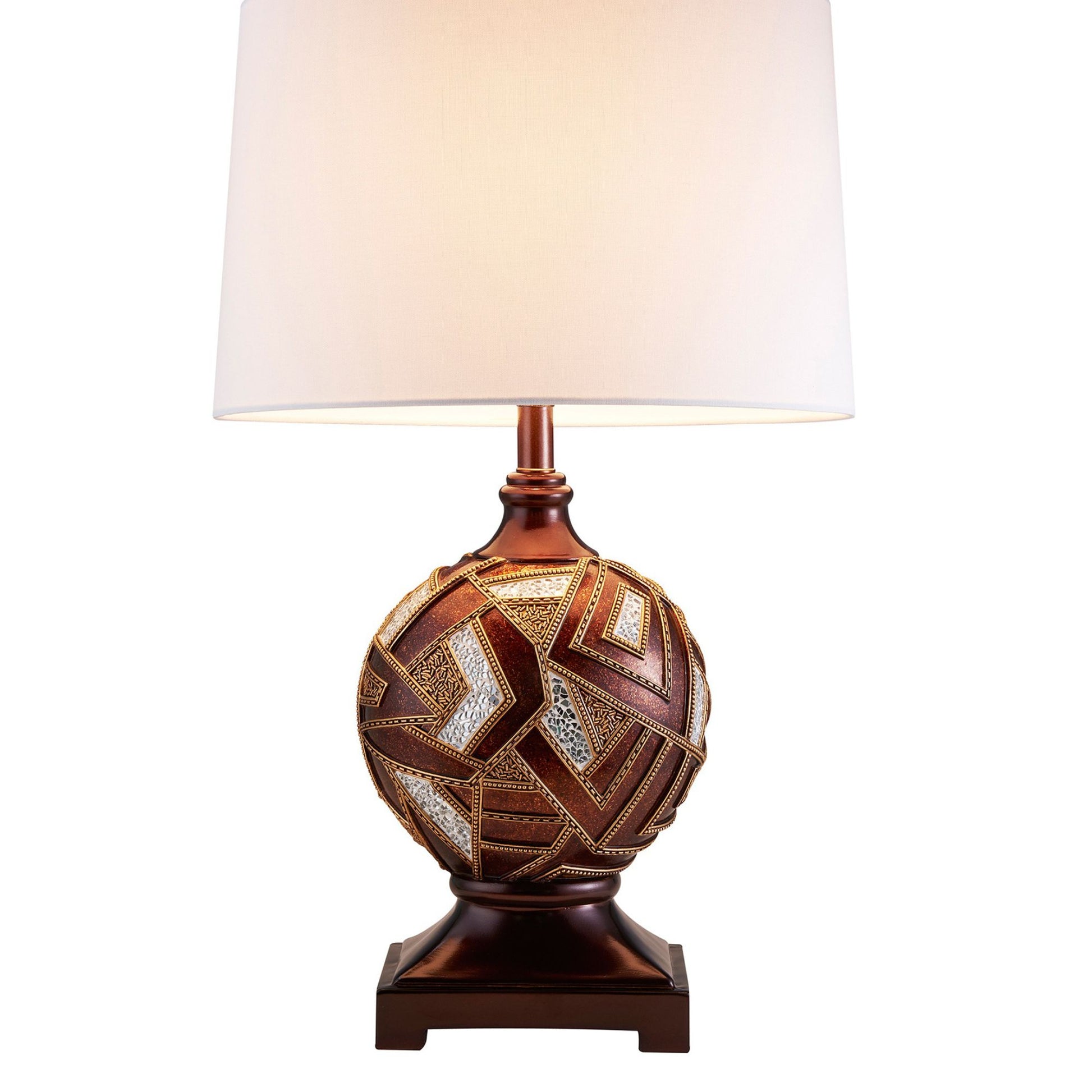 29.75" Tall Polyresin Table Lamp, Polymosaic Design Brown Polyresin