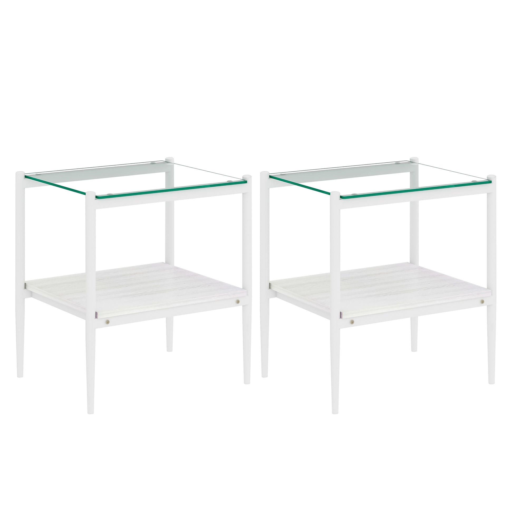 Set Of 2 Rectangle End Table, Tempered Glass Tabletop With Mdf Layer, Modern Table For Living Roomtransparent Glass Transparent Tempered Glass