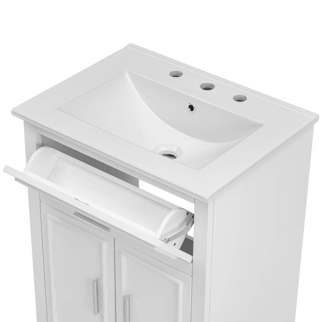 24" Bathroom Vanity With Sink, Bathroom Vanity Cabinet With One Flip Drawer And Doors, Solid Wood And Mdf, White White Solid Wood Mdf