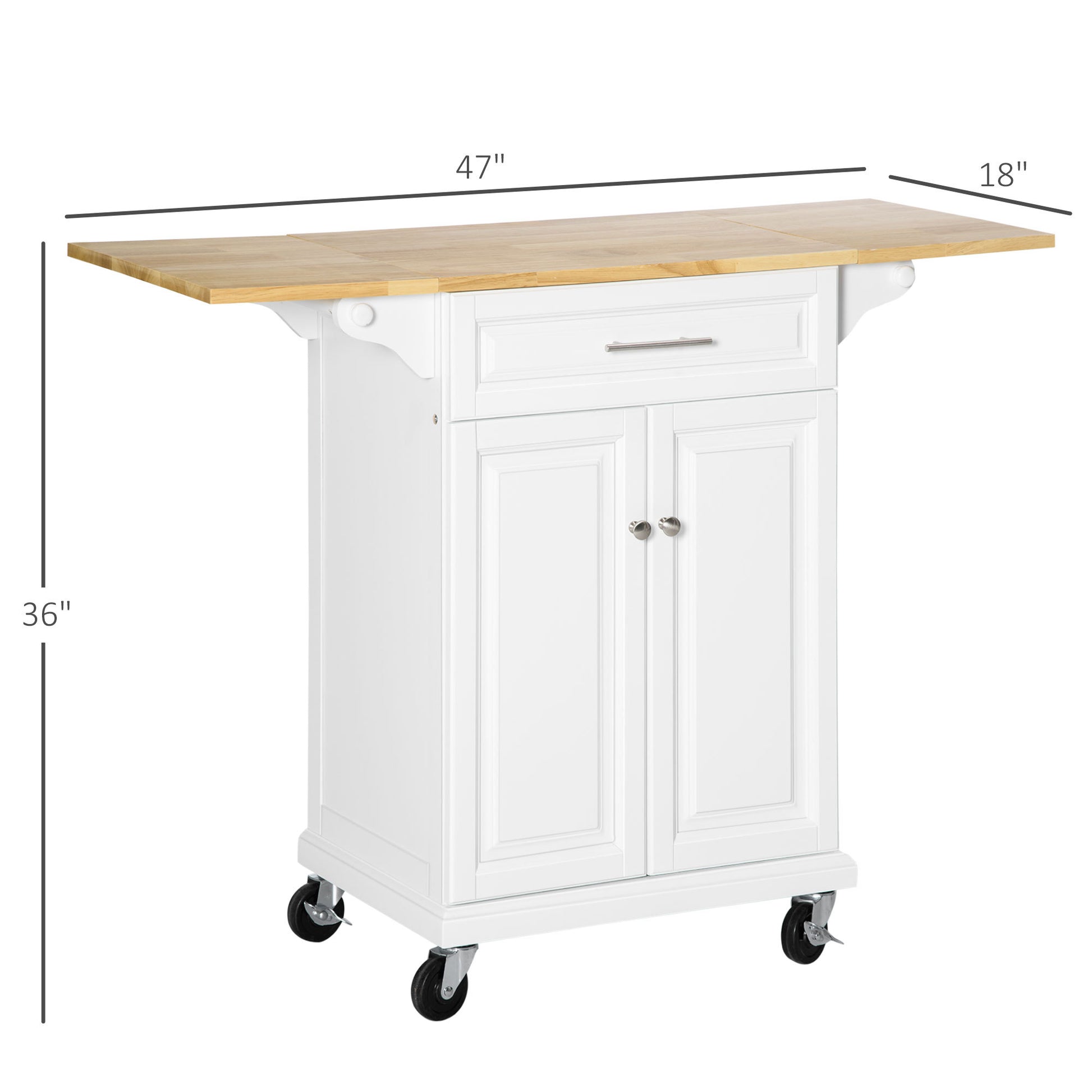 Homcom Kitchen Island With Drop Leaf Trolley Cart On Wheels Drawer Cabinet Towel Racks Versatile Use Natural Wood Top And White White Mdf