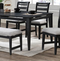 Black Color 6Pc Dining Set Table And 4X Side Chairs 1X Bench Upholstered Fabric Cushion Seats Solid Wood Dining Room Furniture Wood Dining Room Solid Wood Rubberwood Rectangular Dining Table With Chair And Bench Upholstered Chair Wood Black Ladder Back